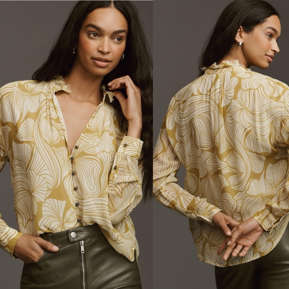 Pilcro Yellow and Cream Floral Blouse